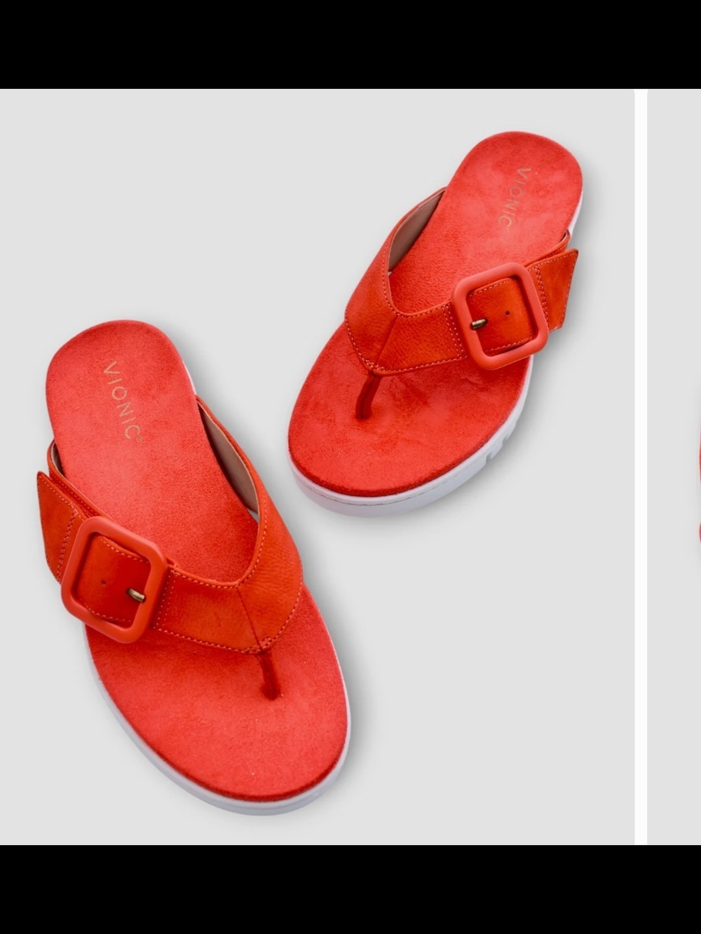 Vionic Orange Suede Buckle Thong Sandals - Picture 4 of 5
